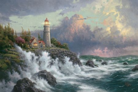 lighthouse-sailboat-art-Thomas Kinkade