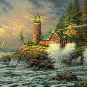 lighthouse-art-sailboat-Thomas Kinkade