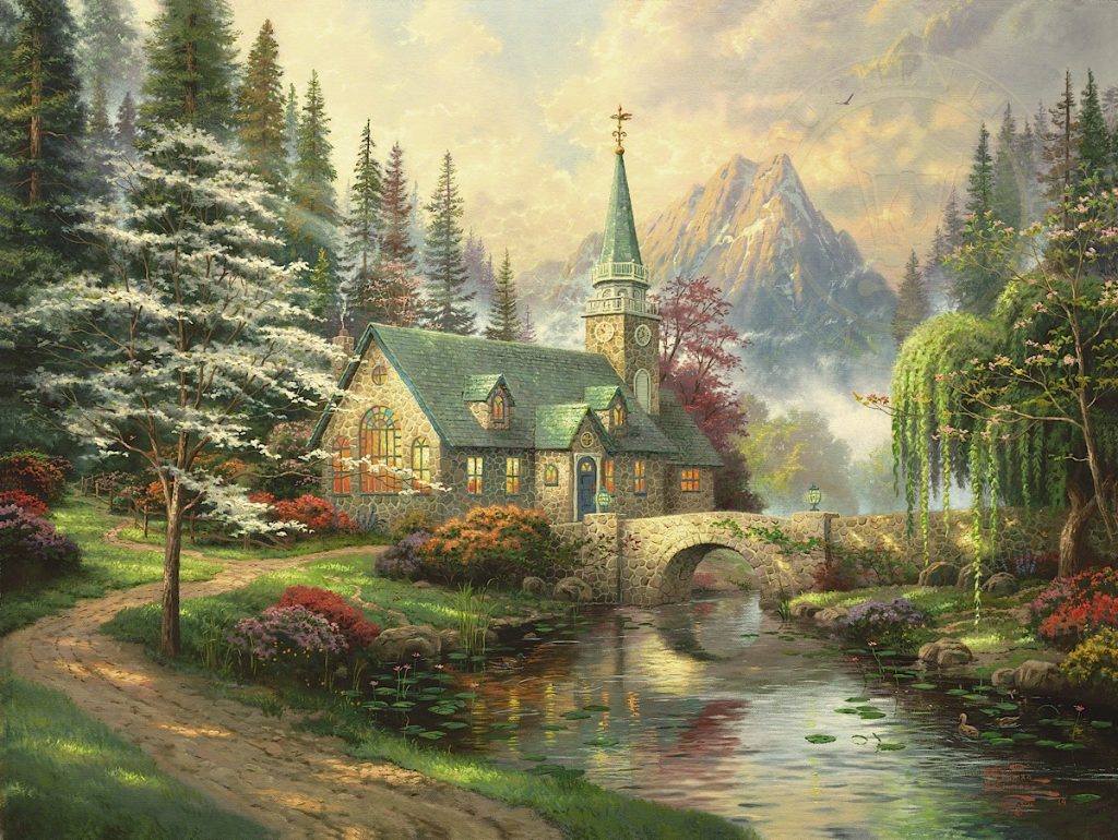 Dogwood Chapel by Thomas Kinkade CV Art and Frame