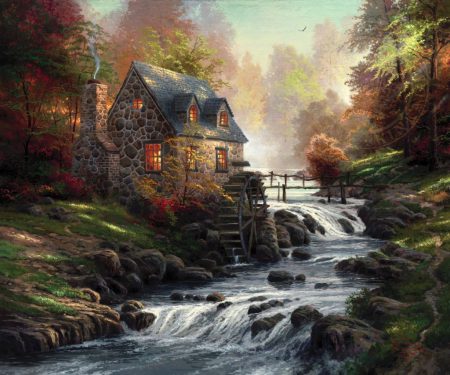 kinkade-cottage-mill-brook-trees-nature-water-river