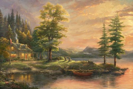 thomas-kinkade-cabin-art-sunrise