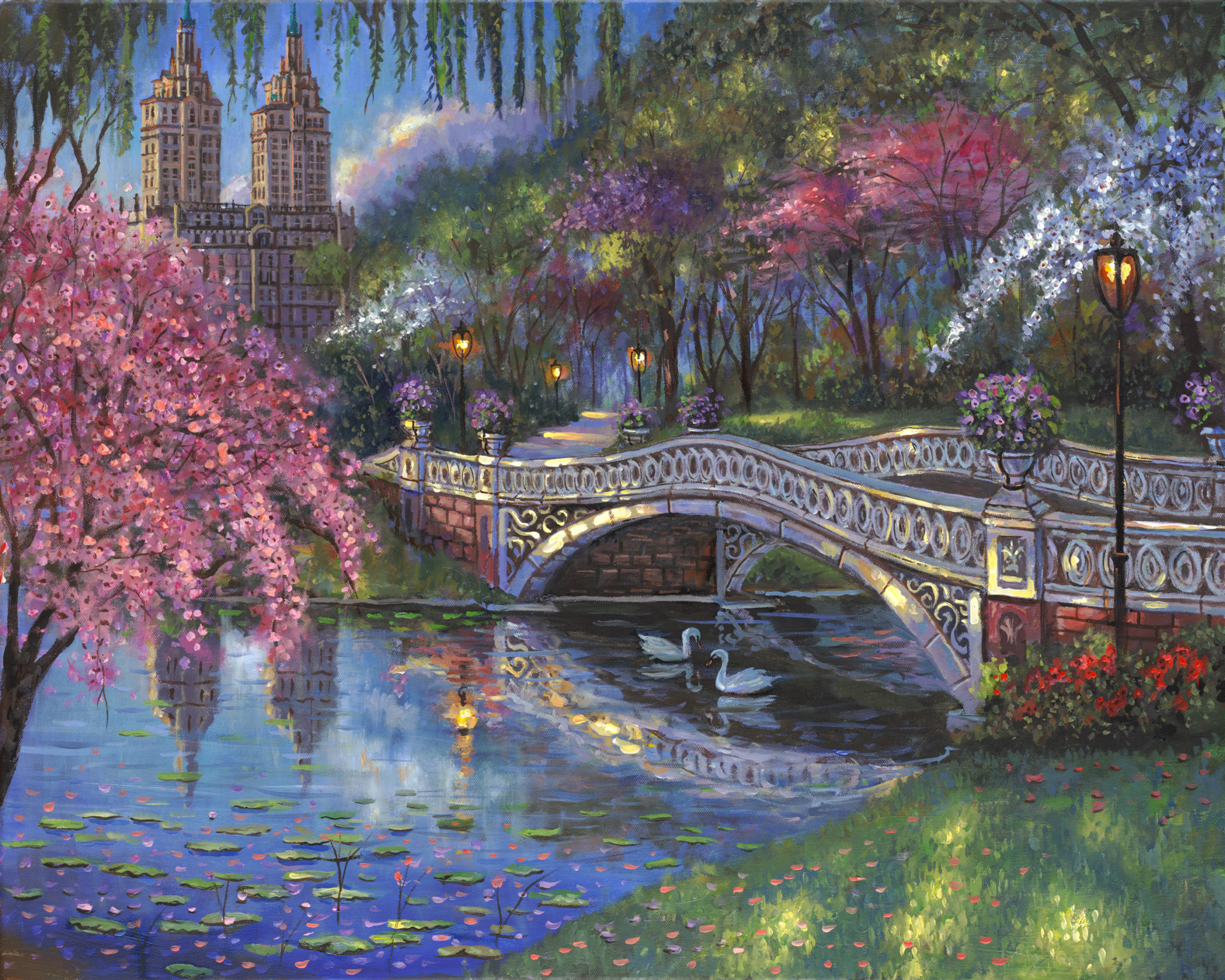 Bow Bridge Blossoms, Central Park by Robert Finale – CV Art and Frame