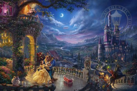 kinkade-castle-belle-princess-beast-prince-night-disney-romantic-dancing