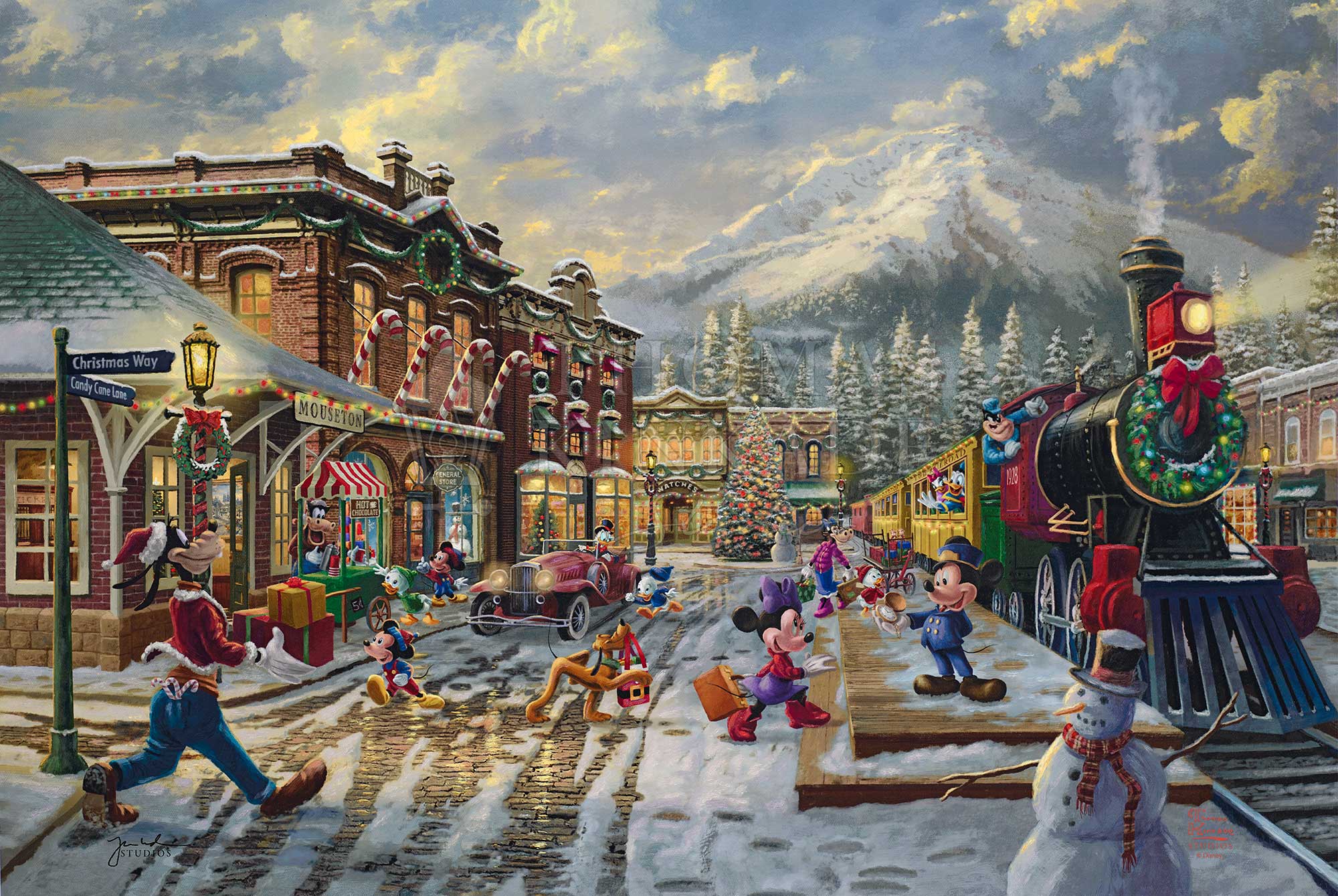 Disney – Mickey and Minnie Candy Cane Express by Thomas Kinkade Studios –  CV Art and Frame