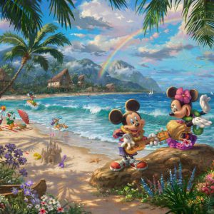 kinkade-hawaii-mickey-minnie-pluto-ocean-beach-sand-palmtrees-seashells