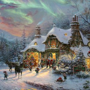 kinkade-santa-christmas-winter-trees-lights-elves-reindeer