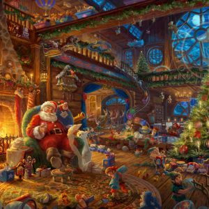 kinkade-santa-workshop-elves-toys-christmastree-lights-ornaments-fireplace