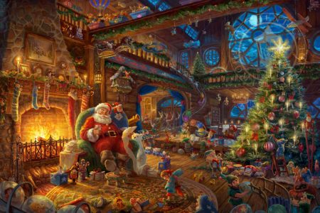 kinkade-santa-workshop-elves-toys-christmastree-lights-ornaments-fireplace