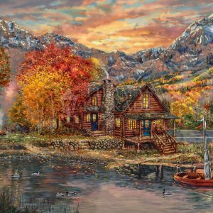 art-autumn-canoe-mountains