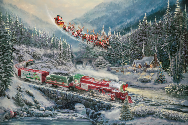 santa-lionel-sleigh-reindeer-flying-bridge-snow