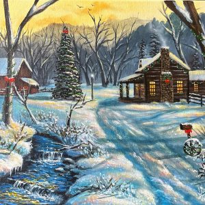 original-art-log-cabin-snow-mountains