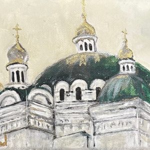 -original-art-acrylic-texture-beautiful-cathedral-green-gold-ukraine-kyiv-building