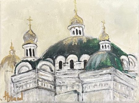 -original-art-acrylic-texture-beautiful-cathedral-green-gold-ukraine-kyiv-building