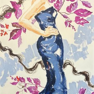 -original-mixed-media-girl-red-bow-blue-dress-bugs-carlos