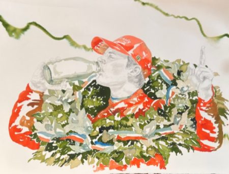 original-watercolor-paper-graphite-red-green-racing-cars-indy500-milk-winner