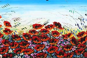 original-acrylic-abstract-floral-poppies-red-textured