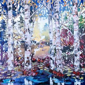 original-acrylic-abstract-floral-textured-birch-trees-landscape