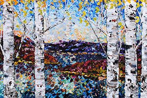 original-acrylic- textured-abstract-landscape-birch-trees-palette-knife