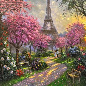 original-oil-canvas-contemporary-city-paris-eiffel-tower-blossoms-romantic