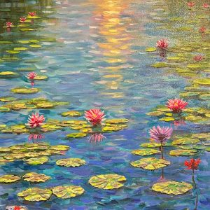 original-oil-lilies-pond-koi-fish-water