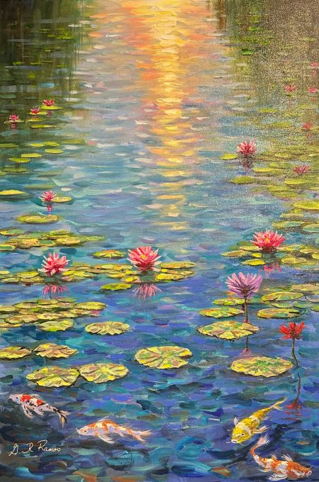 original-oil-lilies-pond-koi-fish-water