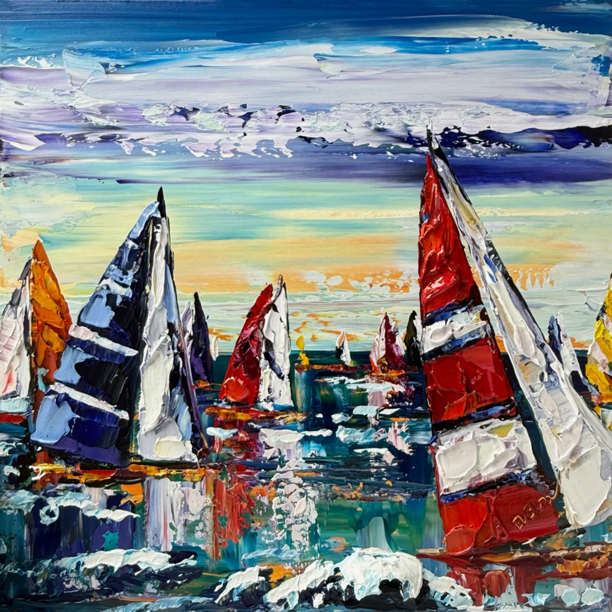 Eventov-Maya-193663-Sailboats original-acrylic-canvas-texture-palette-knife-abstract-sailboats-maya-eventov