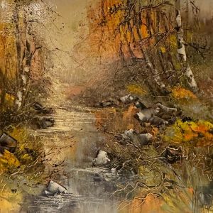original-oil-canvas-modern-contemporary-expressionist-palette-knife-texture-landscape-creek-forest-french-rubalo