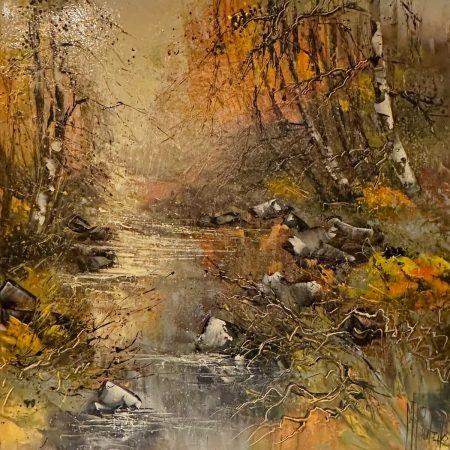 original-oil-canvas-modern-contemporary-expressionist-palette-knife-texture-landscape-creek-forest-french-rubalo