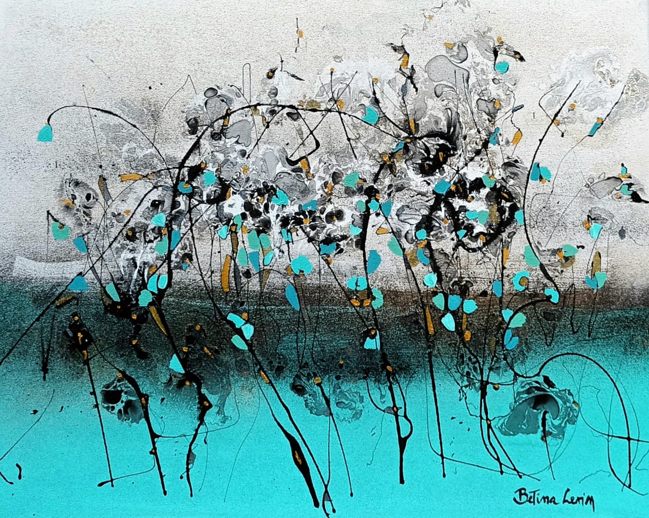 Levin-Betina-Spring-in-Bloom original-canvas-mixed-media-acrylic-turquoise-modern-betina-levin