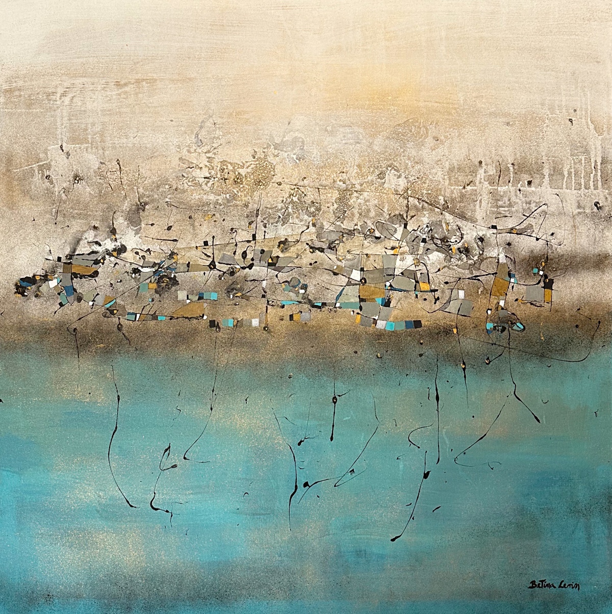 Levin-Betina-The-Wind-and-the-Sea original-canvas-mixed-media-acrylic-turquoise-gold-modern-betina-levin