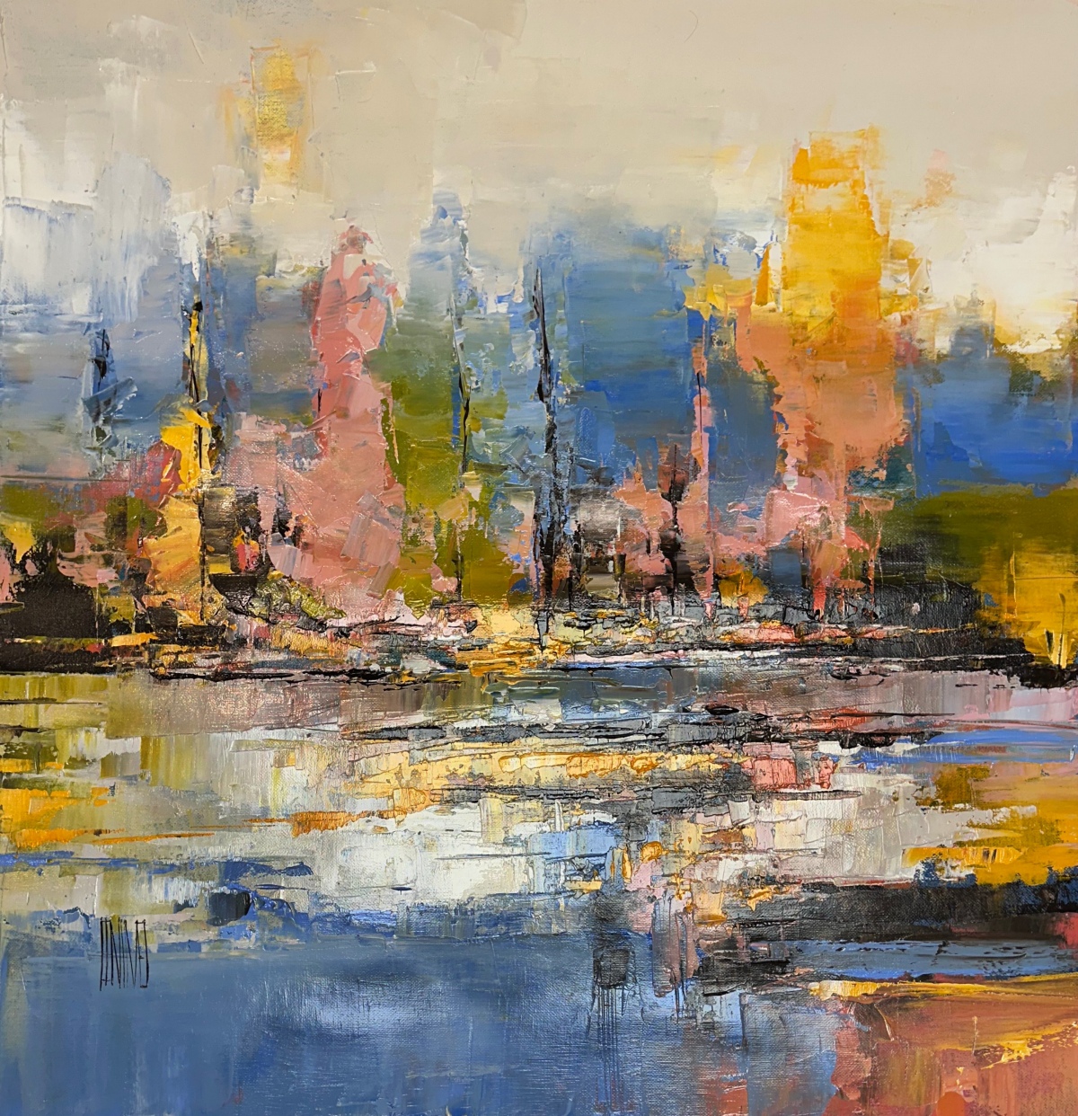 Lenouvel-The Quiet River original-canvas-oil-landscape-abstract-impressionistic-french-lenouvel