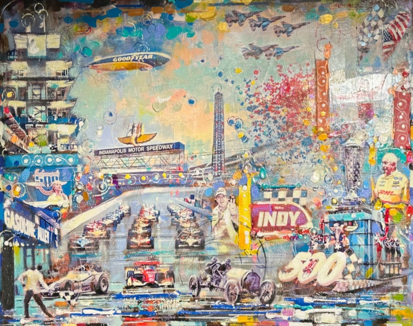 Nemo-Gasoline-Alley original-mixed-media-canvas-race-cars-indy500-nemo