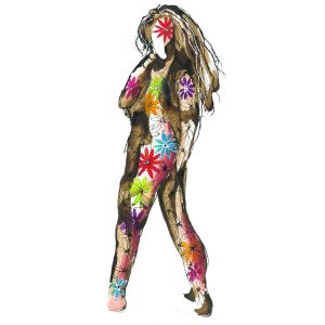 original-ink-gouache-paper-figure-floral-impressionistic-cynthia