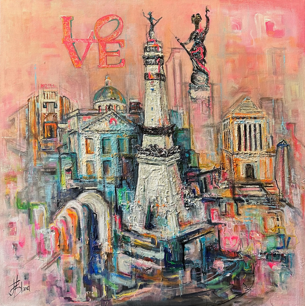Bland-from-indy-with-love original-acrylic-mixed-media-canvas-colors-indianapolis-cityscape-bland